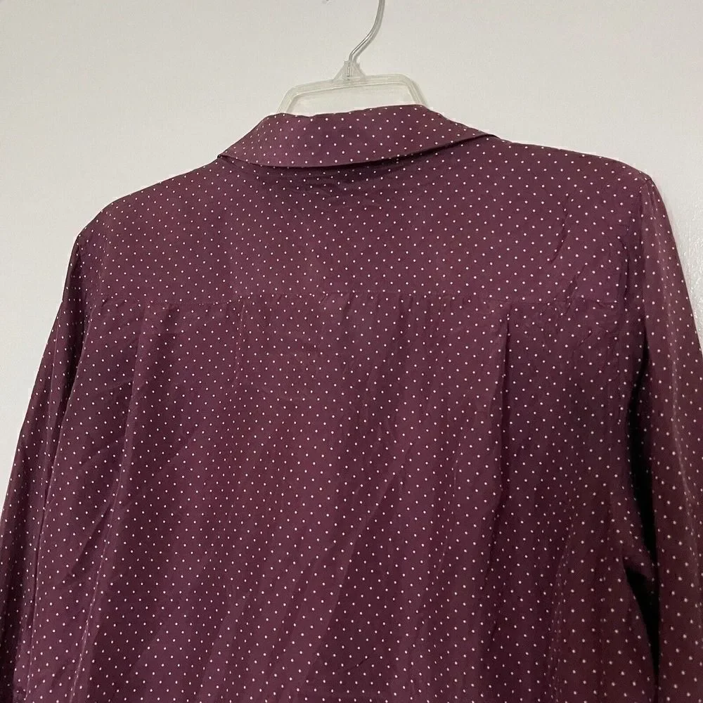 THAKOON maroon red dotted silk button down shirt dress size large